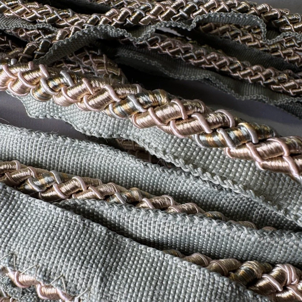 Sage Green Metallic Gold Silver Braided Lip Cord Piping Trim 9+ Yards Upholstery